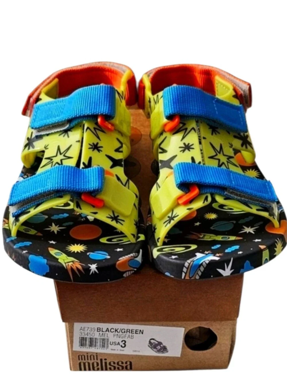 Mini Melissa x Fábula Space Rocket Ping Pong Sandals Unisex Kid's Size 3​ NEW